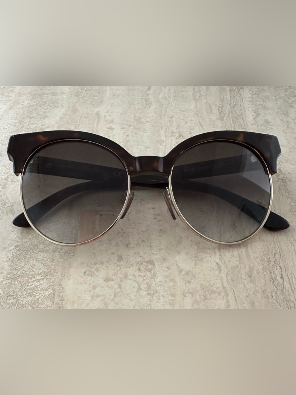 Balenciaga BA128 Tortoise Round Cat-Eye Sunglasses